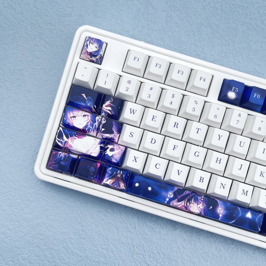 Keycap Genshin Impact nhân vật Raiden Shogun nhựa PBT, profile Cherry, in Dye Sub, 136 nút phù hợp các loại layout