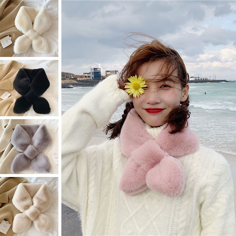 Khăn quàng cổ thắt chéo vải lông ấm áp cho nữ