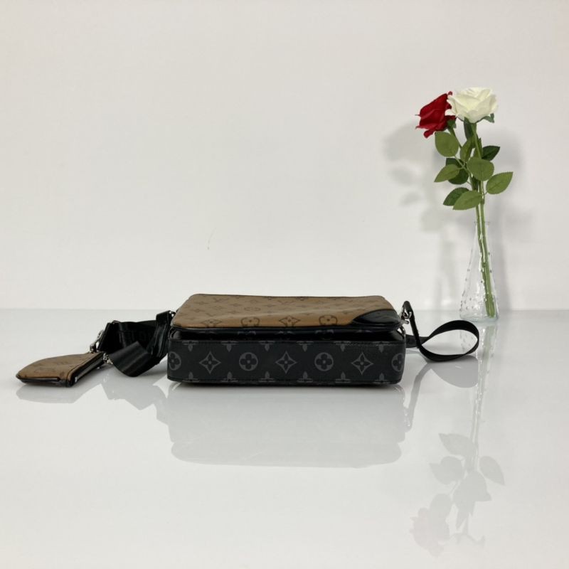 túi xách đeo chéo nam da thật+1 clutch+1 bóp da mini họa tiết monogram LV