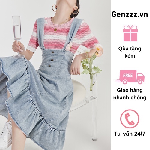 Váy Yếm Denim Dáng Ôm Phong Cách Hàn Quốc, Đầm Yếm Jean, Váy Jeans Bò Dạng Yếm Ulzzang mẫu mới 2022