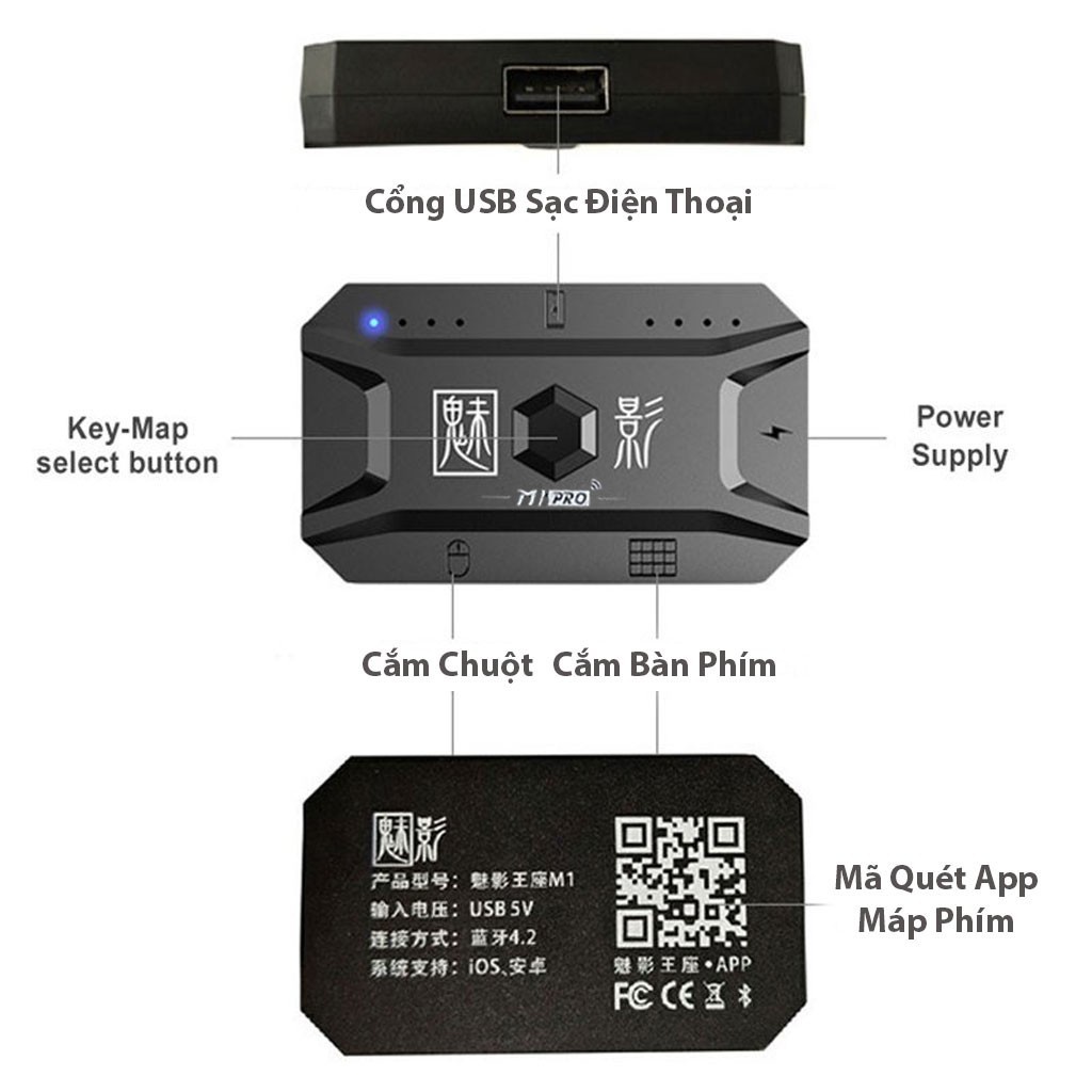 Meiying M1 Pro - bộ chuyển đổi bàn phím chuột chơi PUBG Mobile, Free Fire, COD hỗ trợ cả chip MediaTek