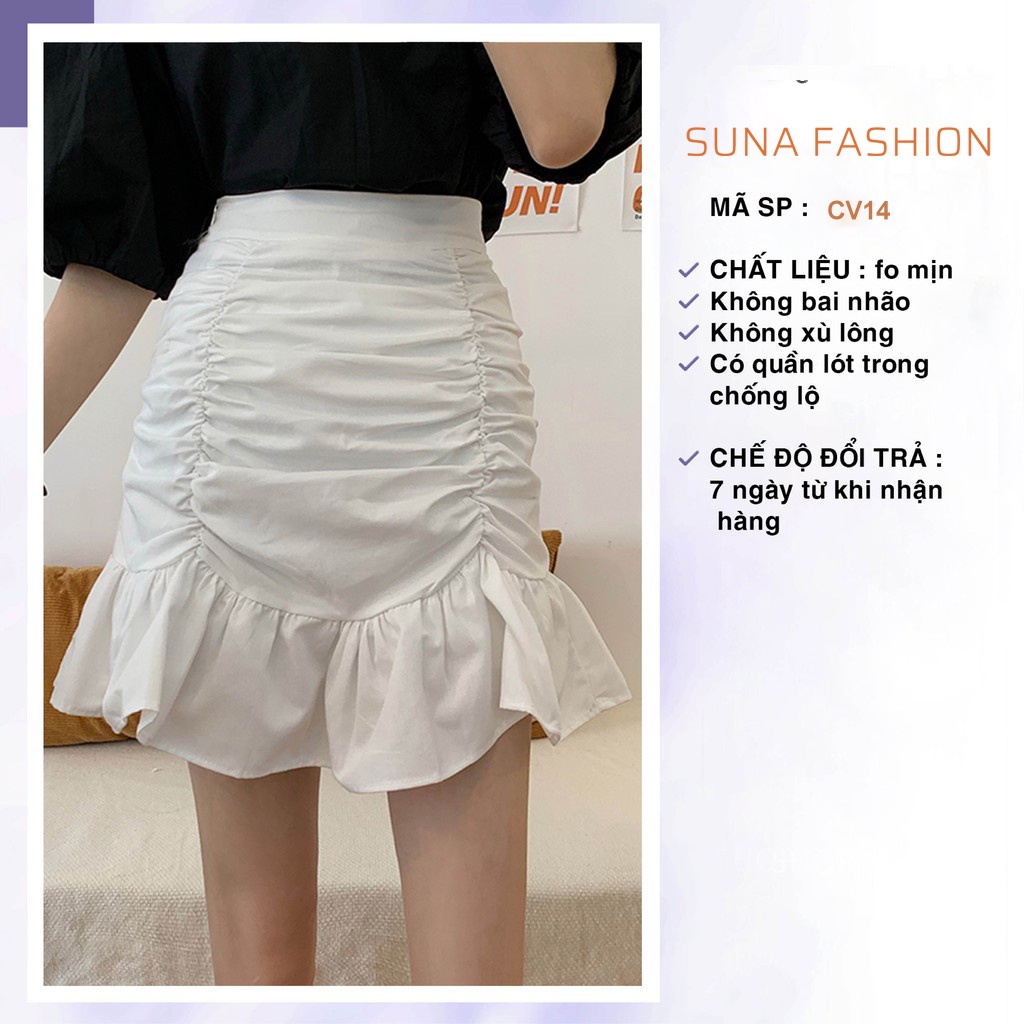 Chân váy ngắn chữ a nhún bèo, Chân váy đuôi cá cạp cao có quần trong SUNA FASHION từ 42 - 60kg