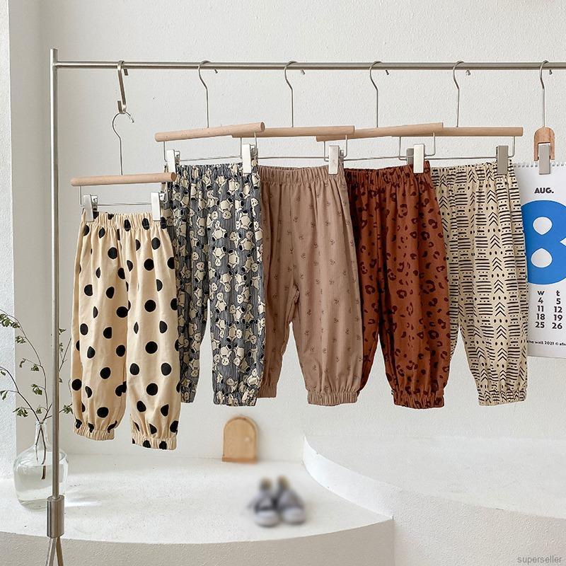 Quần dài lưng thun chất liệu cotton thoáng khí in họa tiết Hàn Quốc cho bé