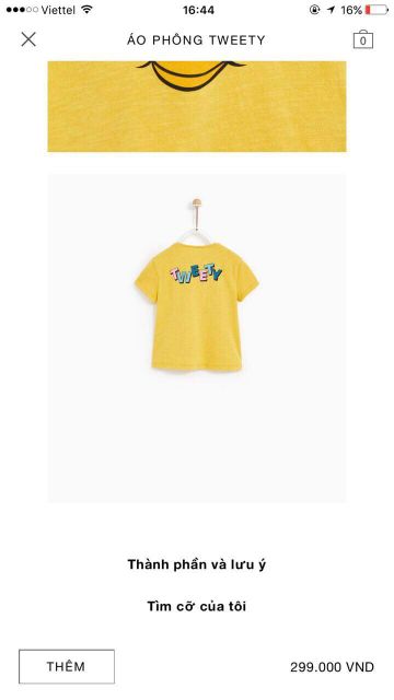 Áo thun vịt vàng ZARA cho bé