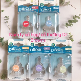 Set 2 chiếc núm ty silicon thay thế bình sữa Dr Brown's cổ hẹp/ cổ thường