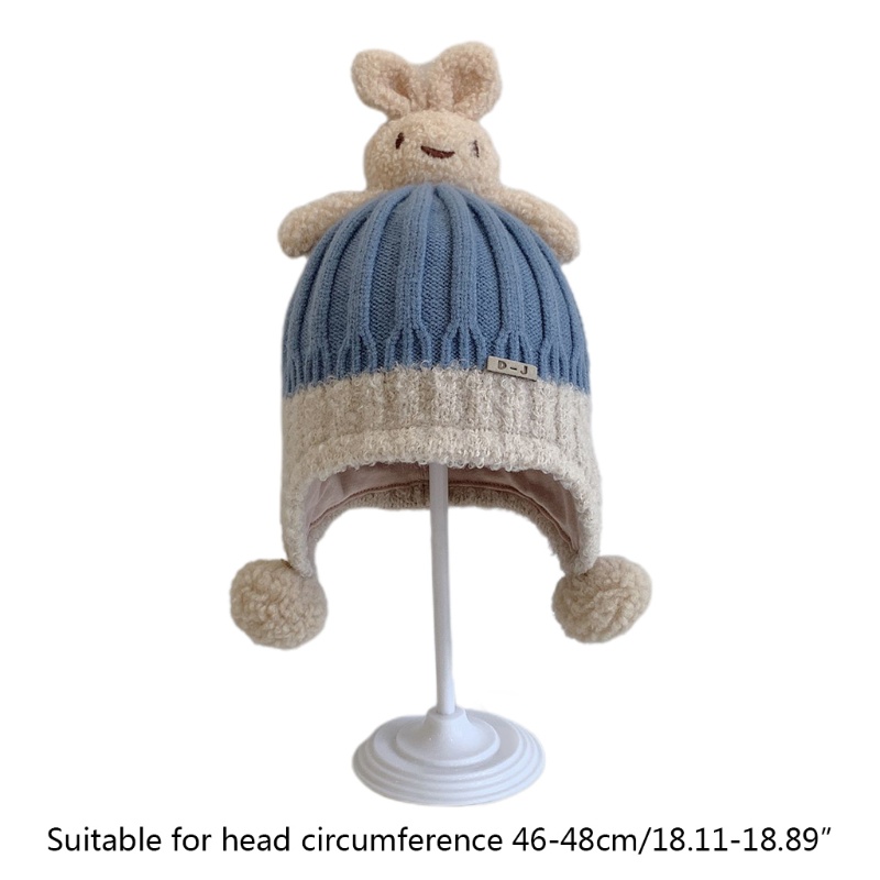 Mũ Len Dệt Kim Đính Tai Thỏ Dễ Thương Thời Trang Thu Đông