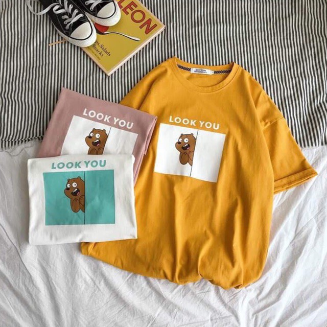 Áo thun tay lỡ form rộng - phông nam nữ cotton oversize - T shirt Gấu look you a - 2N Unisex