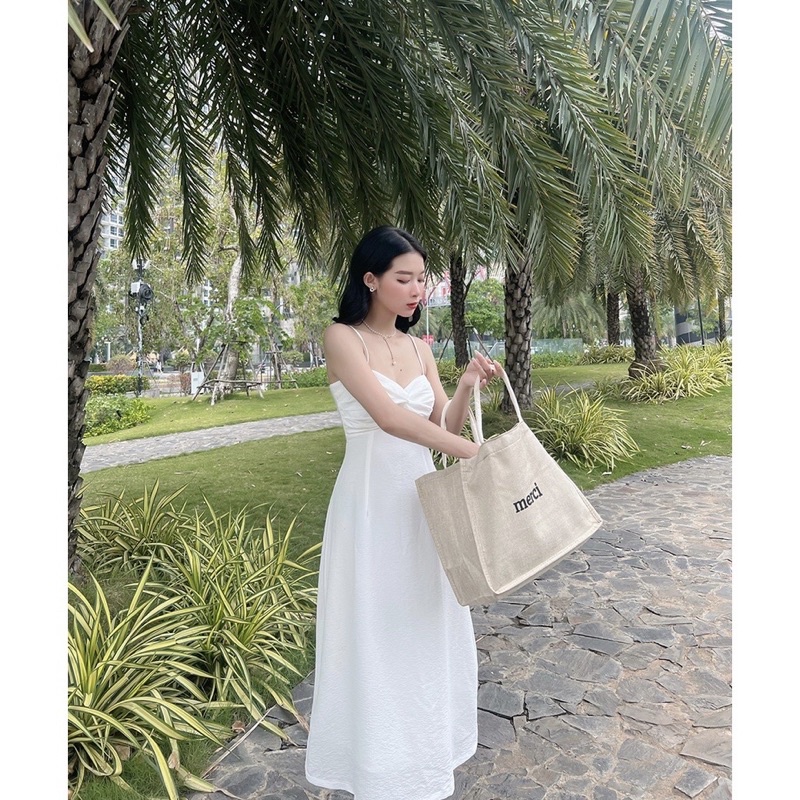 Đầm midi xoắn ngực dáng dài màu xanh bơ thiết kế TY CLOSET