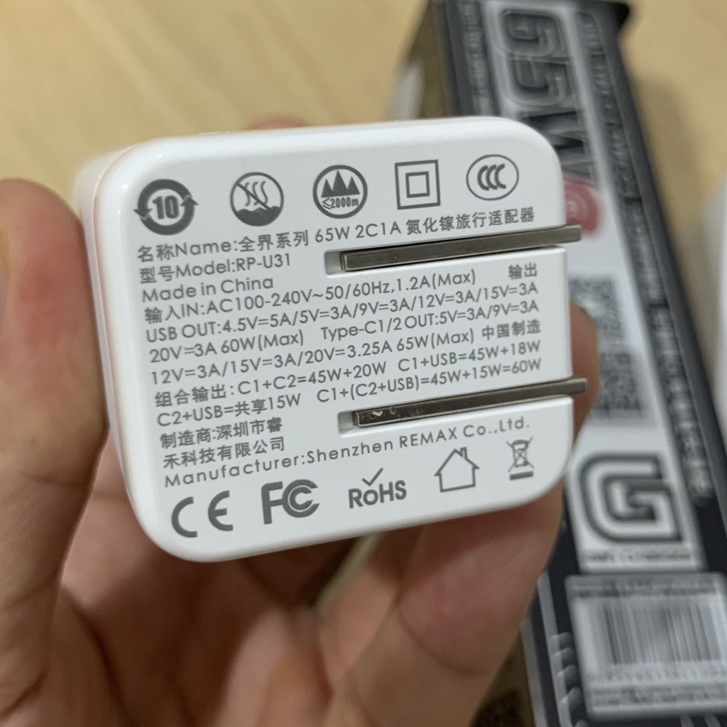 Cốc sạc nhanh GaN 65w cho điện thoại, máy tính bảng táo gồm 2 cổng USB Type C và cổng USB cái - Bảo hành 3 tháng 1 đổi 1