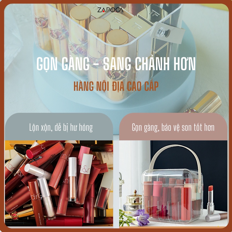 Hộp đựng son môi cao cấp, khay đựng son môi có nắp che chắn, có quai xách