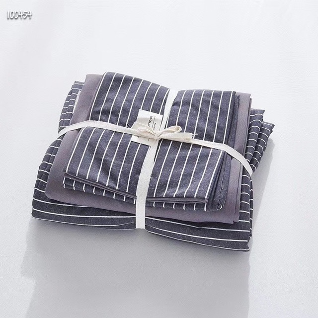 Bộ CHĂN GA GỐI COTTON TC Kẻ đơn giản (cotton đũi) hàng nhập Siêu Đẹp -&gt; được chọn màu