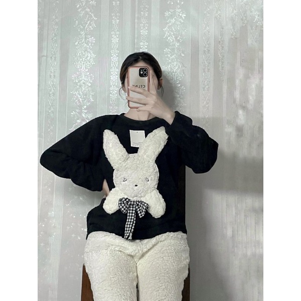 [Có sẵn]bộ đồ ngủ hình thỏ lông cừu siêu mịn lót lông ở trong siêu hot