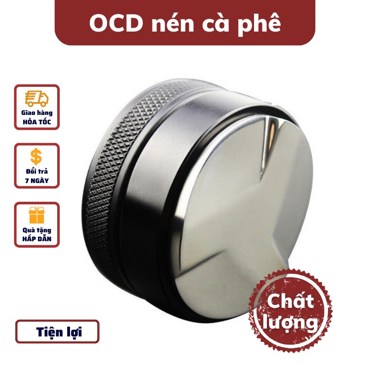 Tamper OCD tay nén 58mm dụng cụ nén cà phê 3 lưỡi pha  Inox cao cấp đường kính 51-53-58mm