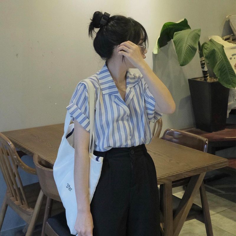 Áo Sơ Mi Kẻ Sọc Ulzzang Phong Cách Hàn Quốc