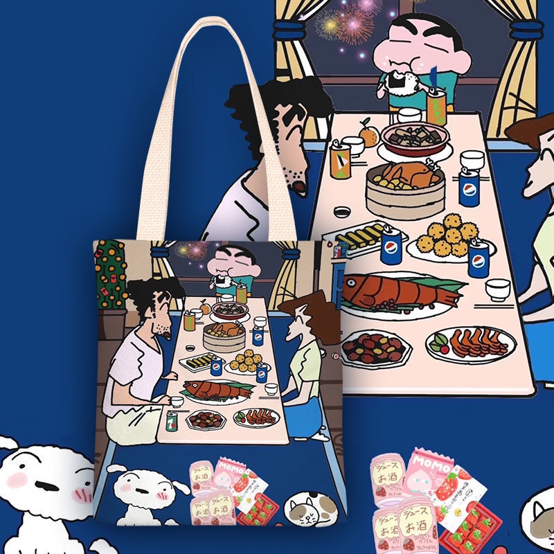 Chì Shin-chan canvas bag Túi vải túi một vai cô gái túi xách túi học sinh túi zipper túi túi môi trường