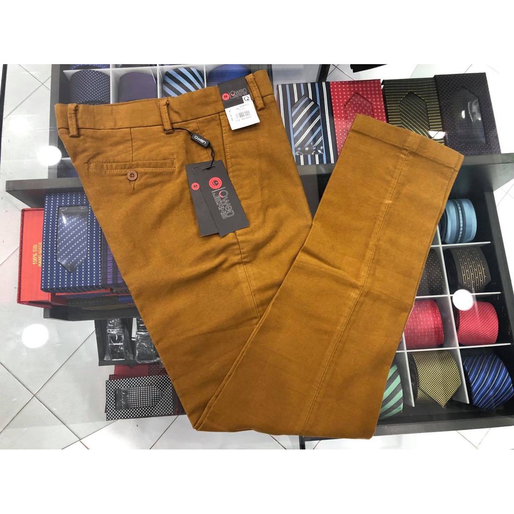 Quần kaki owen màu vàng nâu slim fit QKSL65126