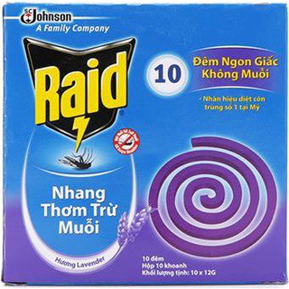 Combo 10 hộp nhang thơm đuổi muỗi raid hương lavender 10 khoanh