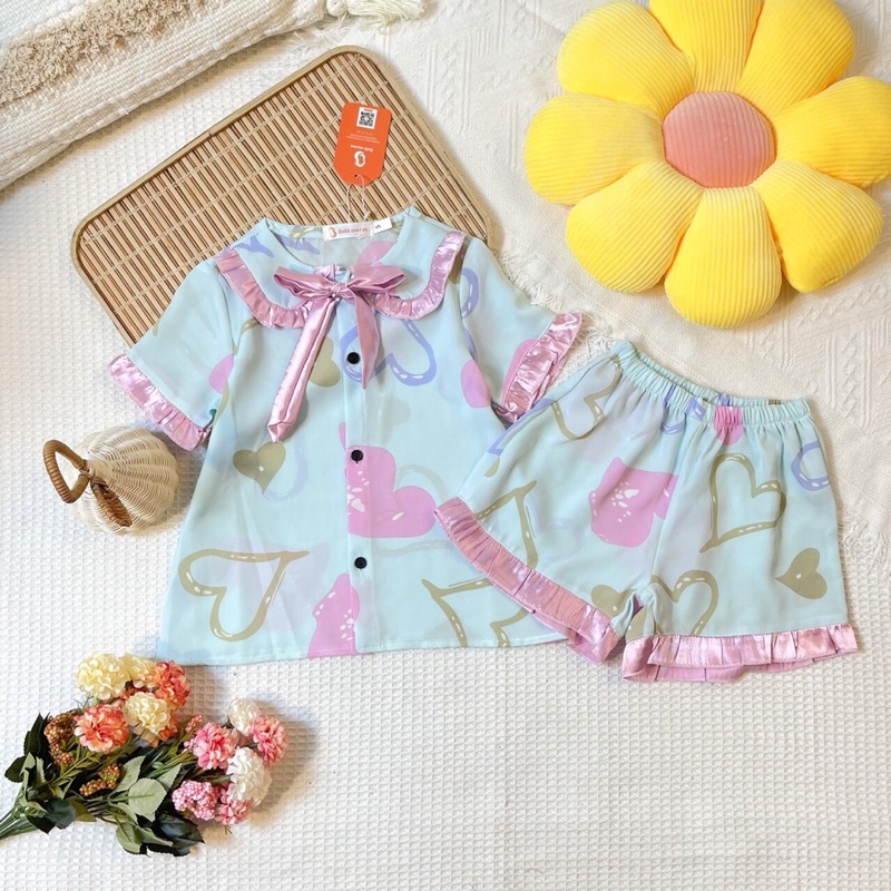 Bộ Đồ Ngủ Pijama Bé Gái Set Quần Áo Trẻ Em Mặc Nhà Lụa Mango Nhiều Màu Cộc Đùi