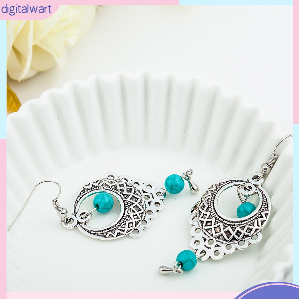 Đôi khuyên tai hợp kim dài khám đá ngọc lam giả phong cách Vintage thời trang cho nữ