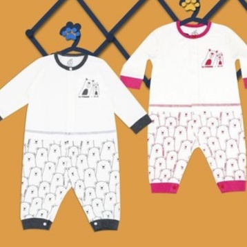 Body dài tay hai chú gấu cao cấp mềm mịn bé trai bé gái La Pomme JL038