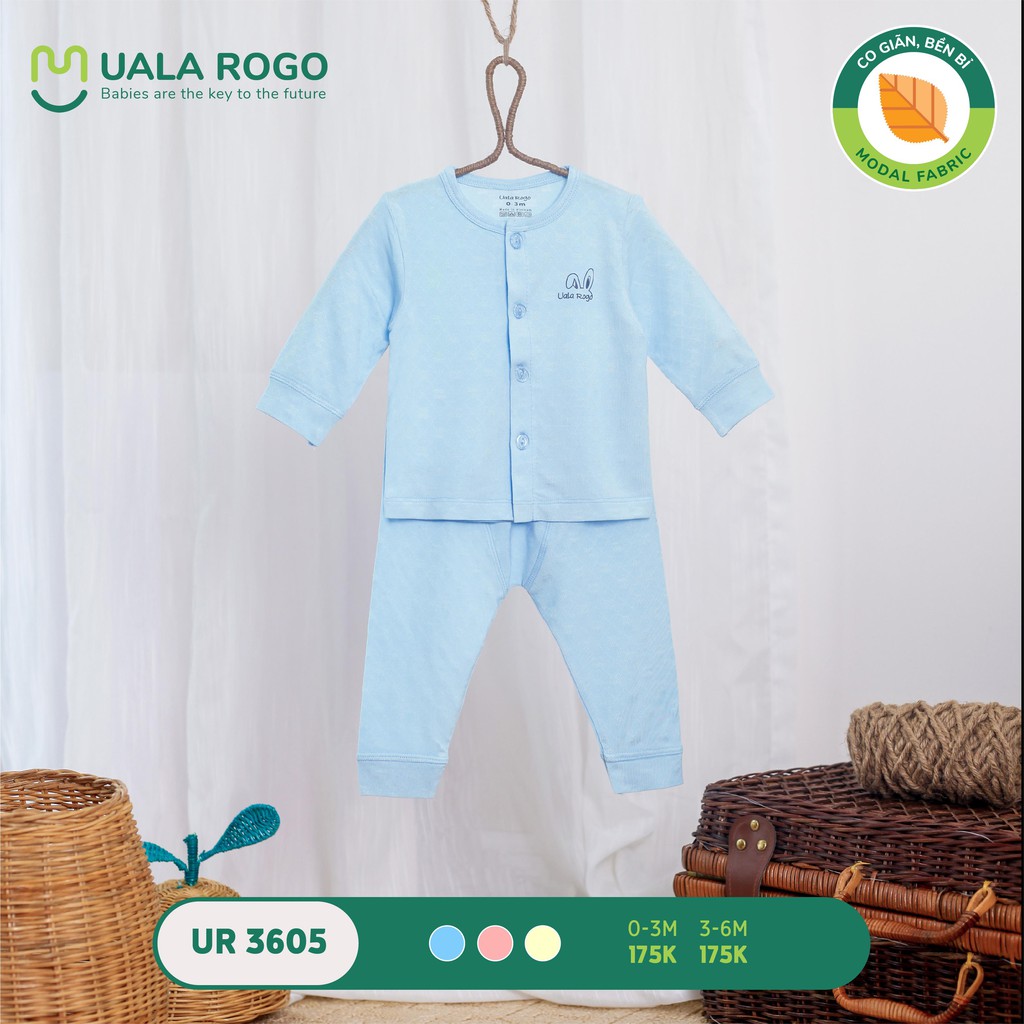 UR3605 Bộ quần áo sơ sinh dài tay cài giữa vải sợi sồi Uala Rogo