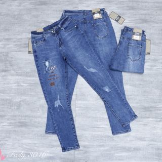 Quần Jeans Nữ Baggy Thêu Chữ Cạp Cao[Ảnh Thật]