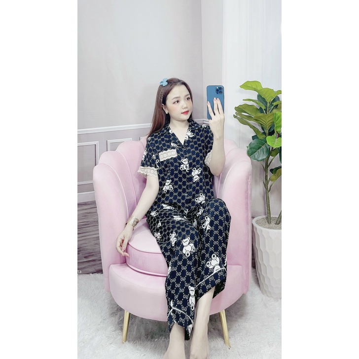 Bộ pijama lụa mango bigsize nữ cộc tay quần dài phối ren cute dễ thương phong cách hàn quốc BLD01