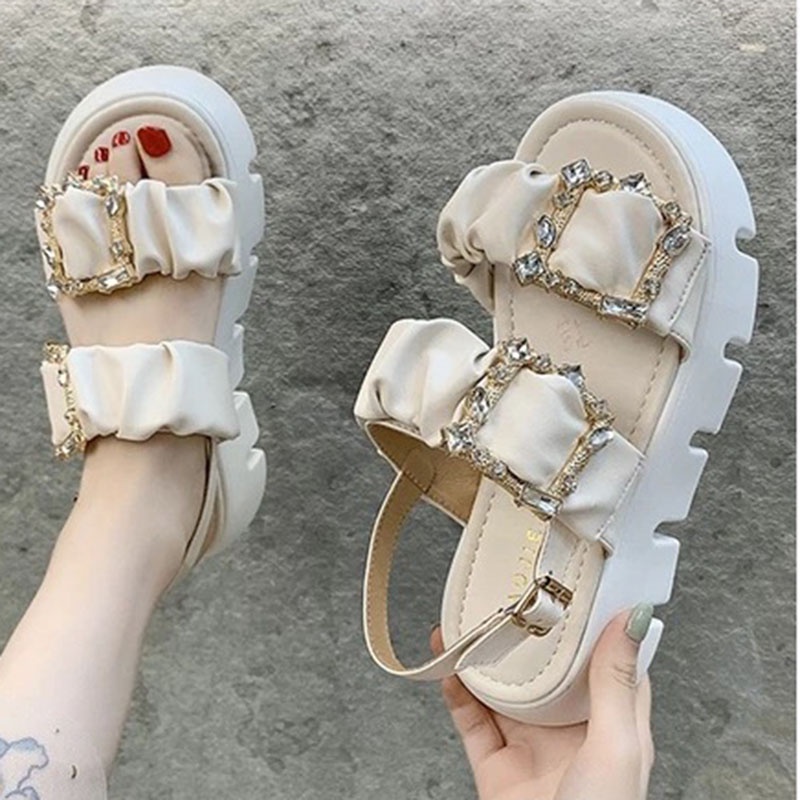 Giày sandal IELGY đế xuồng khóa vuông đính đá sang trọng cho nữ