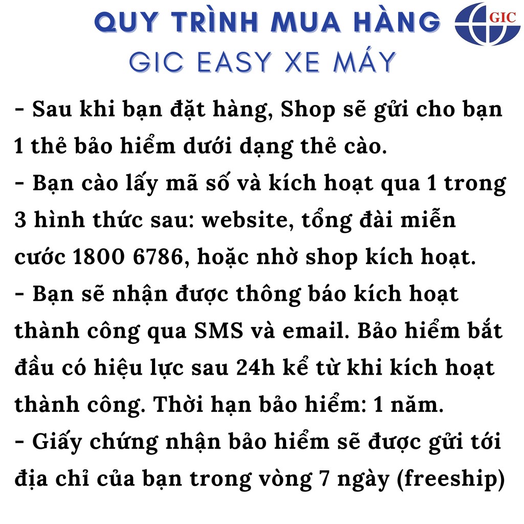 TOÀN QUỐC [Voucher giấy] Bảo Hiểm + Cứu Hộ Xe Máy - Bảo Hiểm Toàn Cầu GIC