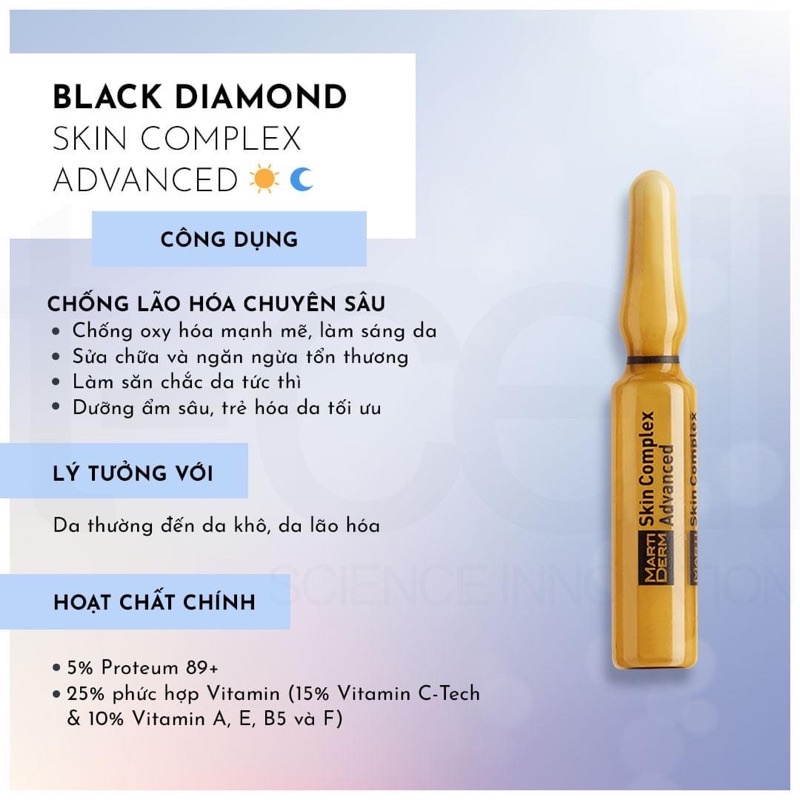 [HÀNG CÔNG TY] Ampoule Chống Oxy Hoá, Trẻ Hóa &amp; Làm Sáng Da 5% Proteum 89+, 15% LAA - MartiDerm Black Diamond