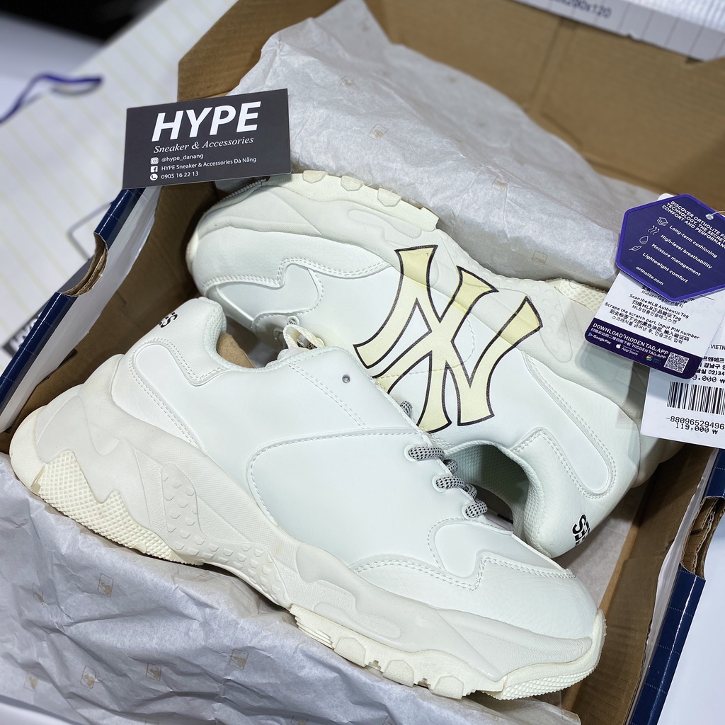 Giày sneaker MLB chunky NY Trắng chữ vàng - Hype Sneaker | Bản 1:1.