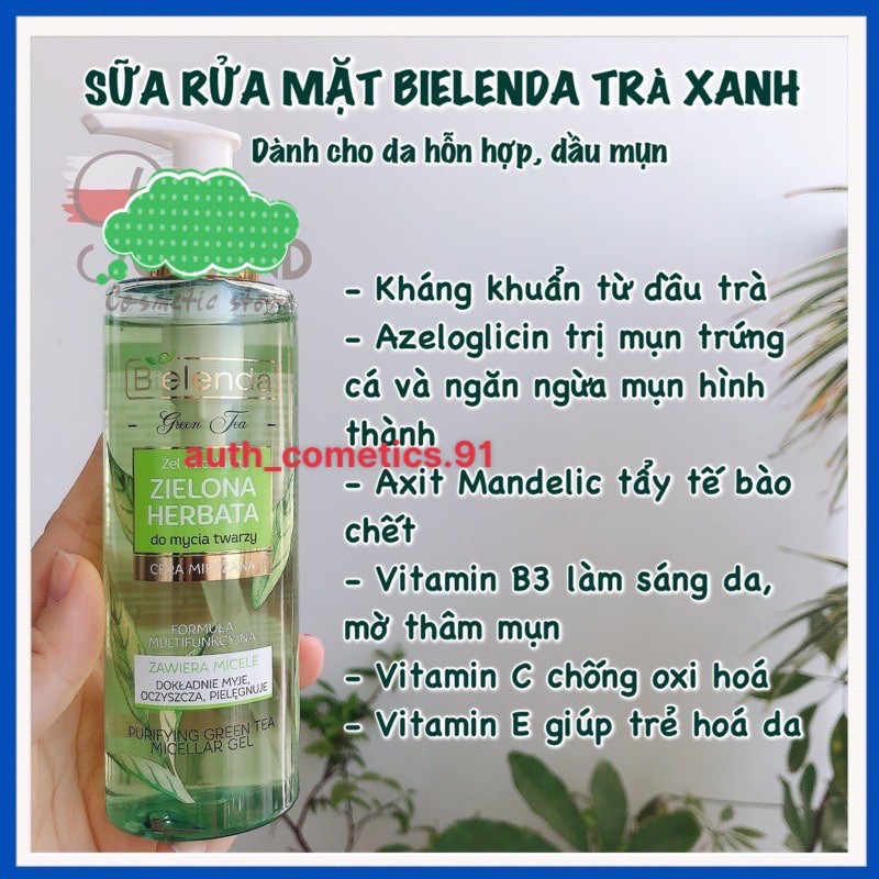 Sữa rửa mặt và toner trà xanh Bielenda Green tea cho da thường , da dầu , mụn