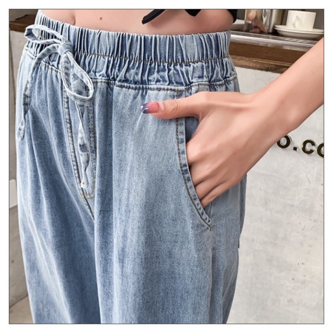 Quần dài jean bigsize ống rộng Unisex - Quần jeans ống suông lưng cao qua rốn - Không dãn Xanh trơn QJ004