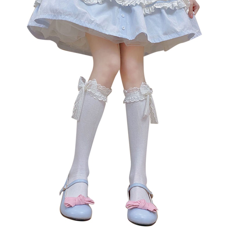 Youyo Vớ Dài Đến Đầu Gối Phối Ren Ruy Băng Nơ Ruy Băng Ngọt Ngào Hóa Trang Lolita Cho Nữ