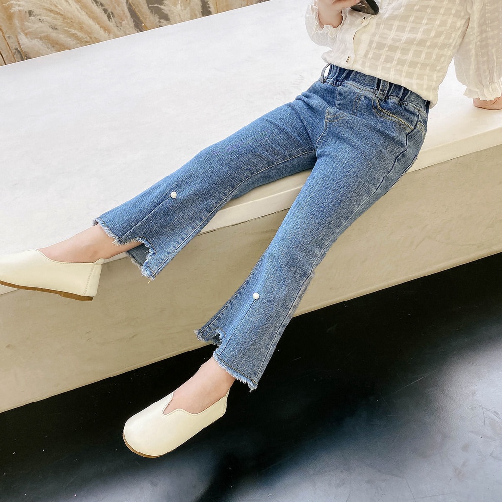 Quần Dài denim Ống Loe Thời Trang Xuân Thu 2022 Mới Cho Bé Gái