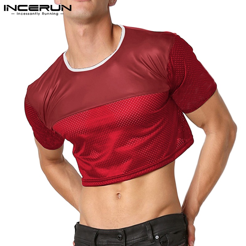 Áo croptop INCERUN cổ tròn tay ngắn thoáng khí thời trang cho nam