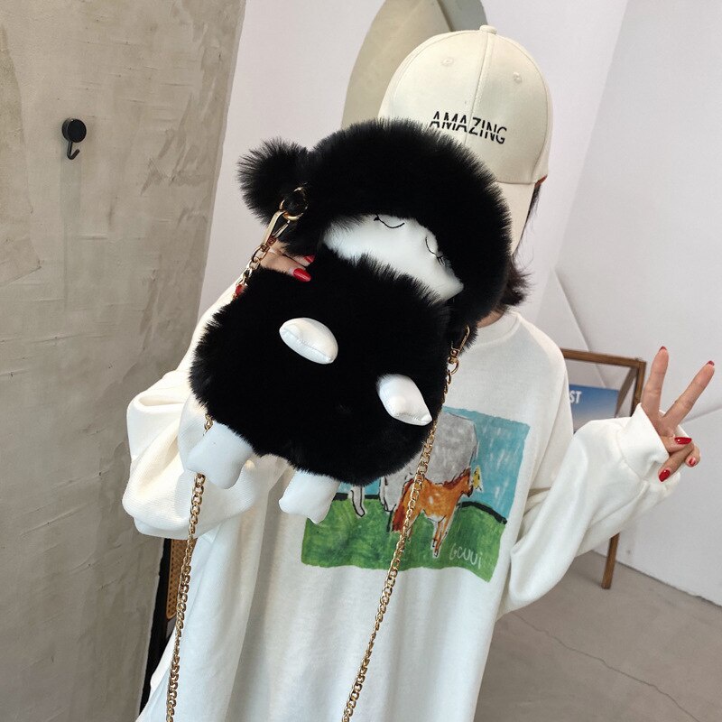 Túi đeo chéo JASMIN NOIR hình vuông size nhỏ phối lông cừu thời trang cho nữ
