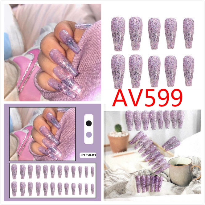 [Hàng mới về] Bộ 24 móng tay giả 3D họa tiết tùy chọn chống thấm nước có thể gắn vào tháo ra kèm keo dán