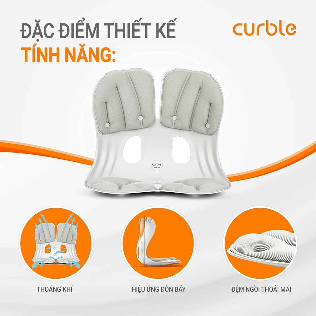 Ghế chỉnh dáng ngồi đúng, chống gù Curble Grand - Premium Model, Phù hợp người cân nặng 65kg (Nam, Nữ). Ghi xám (Korea)