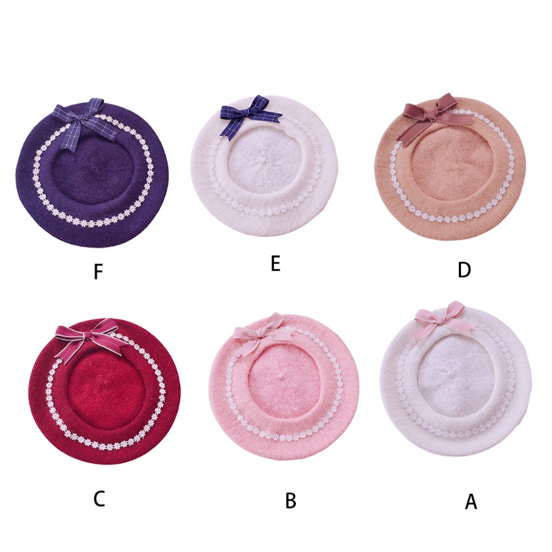 Mũ Beret Đính Nơ Họa Tiết Hoa Cúc Dễ Thương Phong Cách Lolita