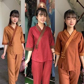 Đồ lam đi chùa vải xịn mẫu xéo 3 nút