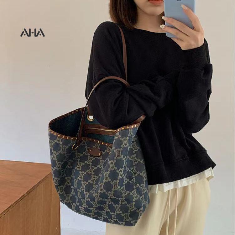 Túi đeo vai AHA official cỡ lớn chất liệu denim cho nữ