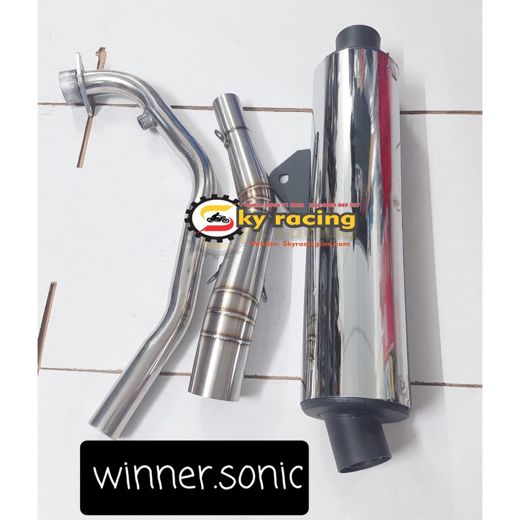 Combo cổ pô 2 khúc inox kèm lon pô CBR gắn cho xe Winner, Winner X, Sonic (khúc đá thấp) - skyracing