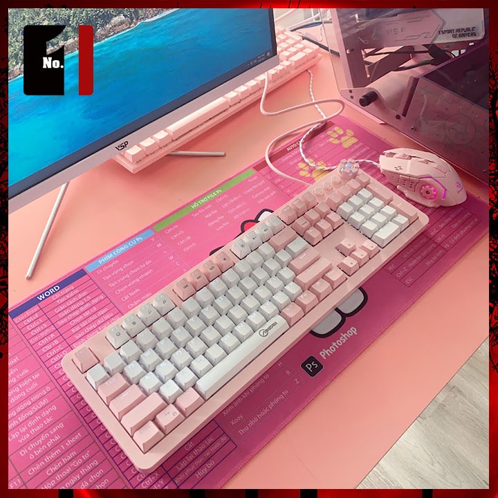 Bàn Phím Cơ Gaming Keycap Xuyên Led Màu Hồng AOYEAH K169 Led Rgb Bàn Phím Máy Tính Laptop Pc Chơi Game Có Dây