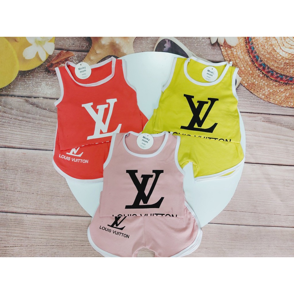 Set ba lỗ chữ L.V vải cotton gân mềm siêu yêu cho bé trai, bé gái 9-23kg