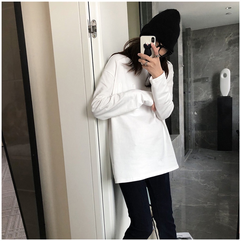 Áo thun SUXI tay dài cổ tròn màu sắc thanh lịch