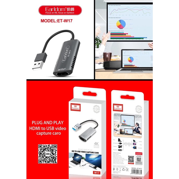 Bộ Chuyển USB Ra HDMI Earldom W17- USB/HDMI ( Hỗ trợ livestream ghi hình từ điện thoại, camera, PS4, XBOX vào máy tính)