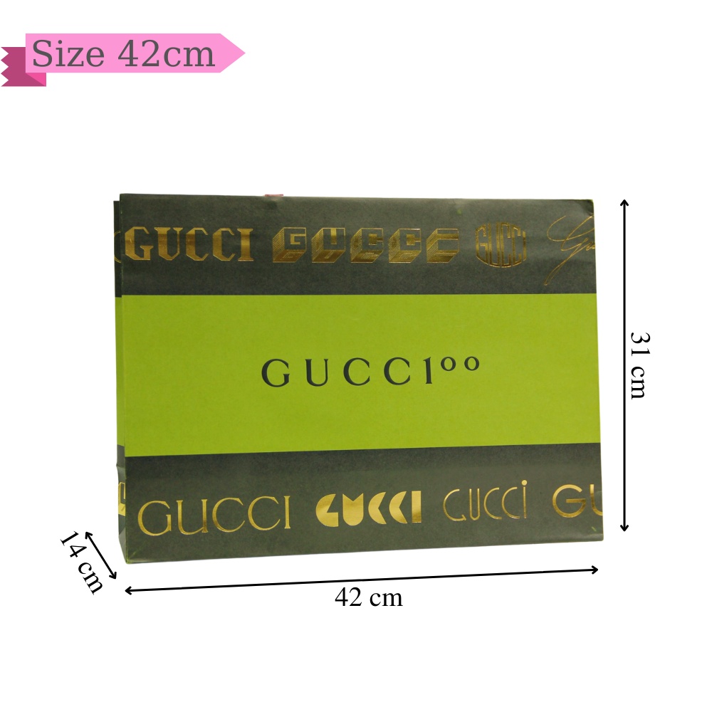 Túi Giấy Các Hãng Gu cci Xanh Lá Chữ Vàng Vip Nguyên Bản Cao Cấp Hàng Có Sẵn