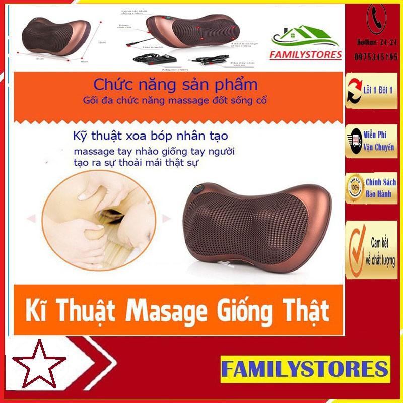 Gối massage hồng ngoại 8 bi cao cấp trị liệu đau vai cổ vai gáy toàn thân đa năng