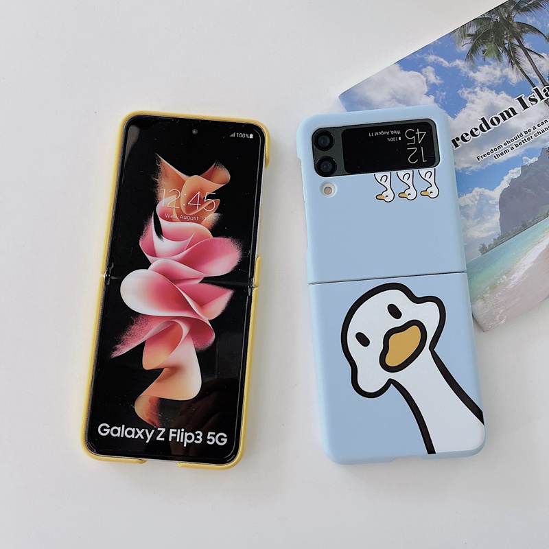 Bao Da Điện Thoại Nắp Lật Màu Kẹo Hình Vịt Hoạt Hình Cho Samsung Galaxy Z Flip3 5G Z Flip4
